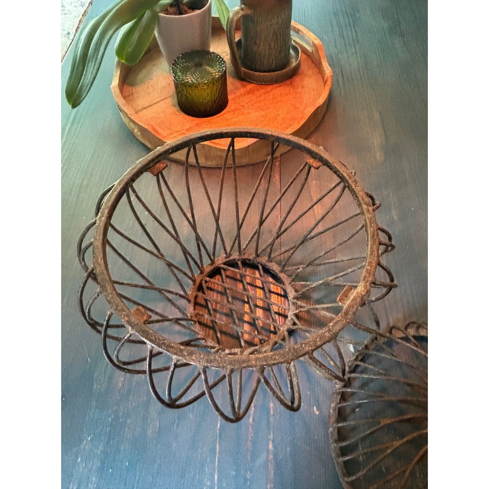 Vintage Rustic Wrought Iron Bird Cage Dark Brown ~  2 pieces - Picture 5 of 11